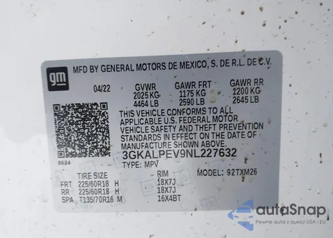 2022 GMC Terrain Fwd Slt z USA, uszkodzony, nr VIN 3GKALPEV9NL227632